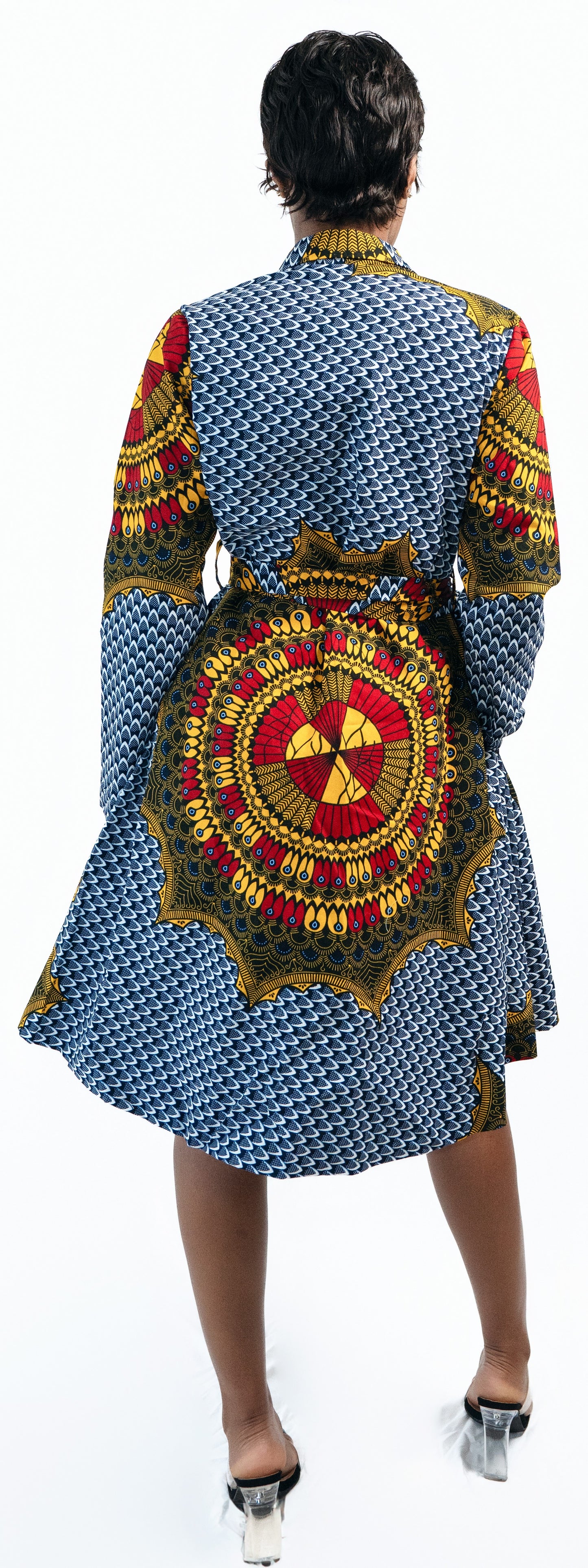 Thelma Long Sleeve Button-Down Midi Wrap Ankara Print Dress