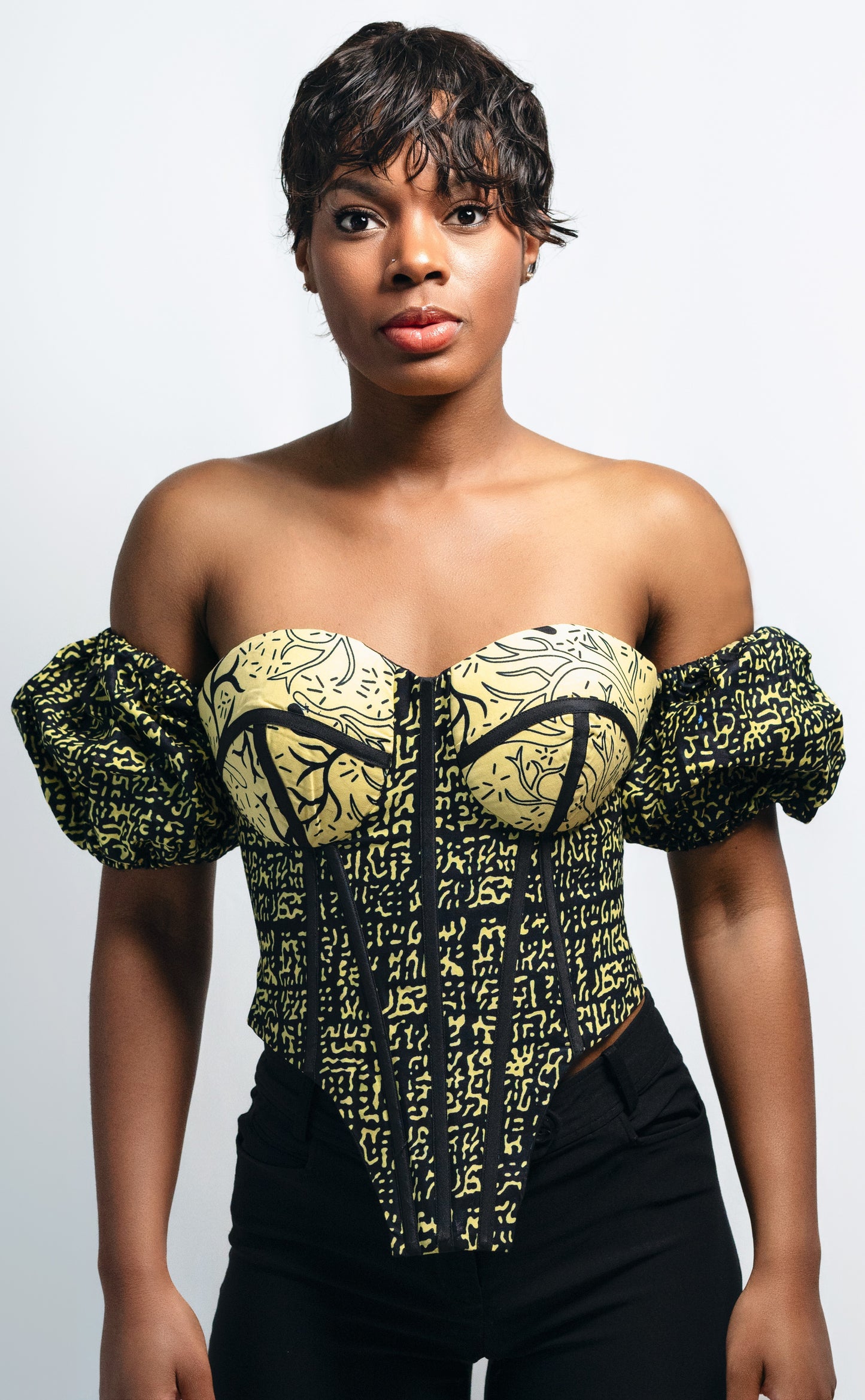 Lace-Back Print Bustier Boned Corset Top