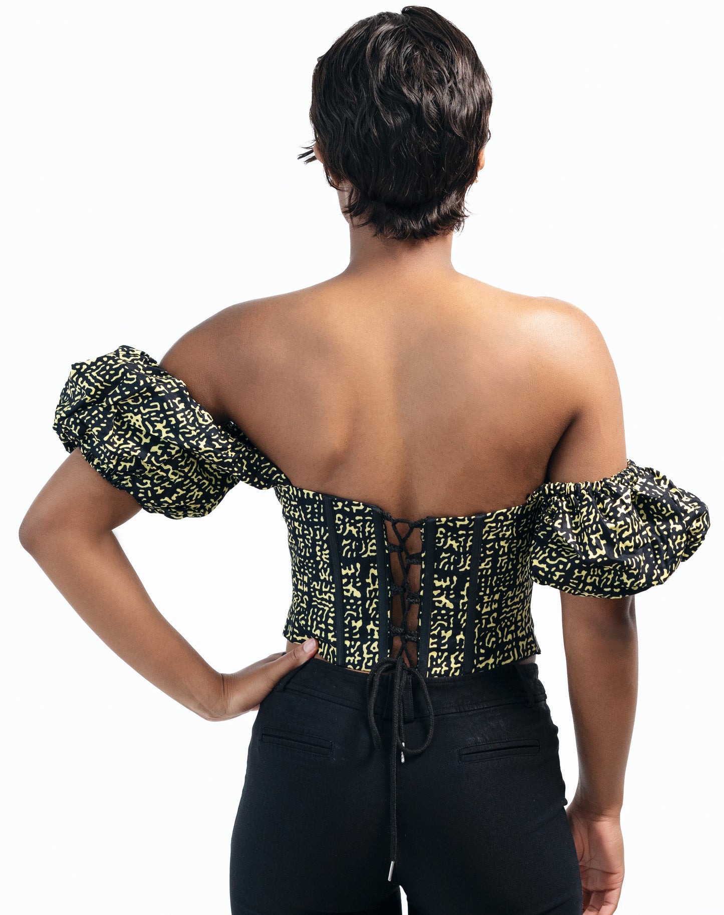 Lace-Back Print Bustier Boned Corset Top