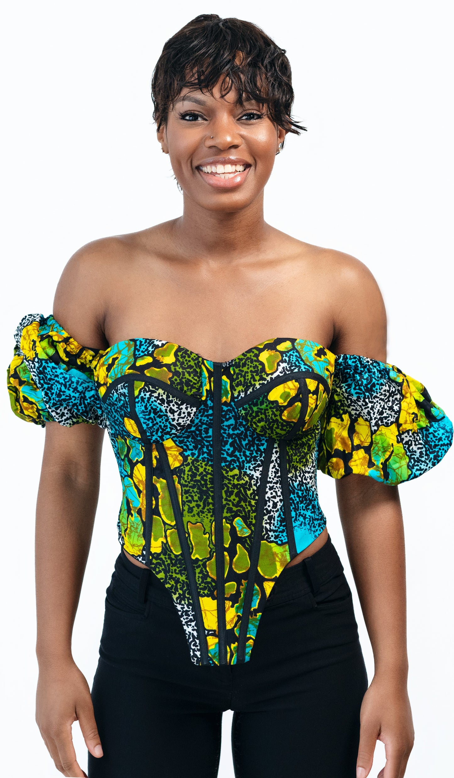 Lace-Back Print Bustier Boned Corset Top