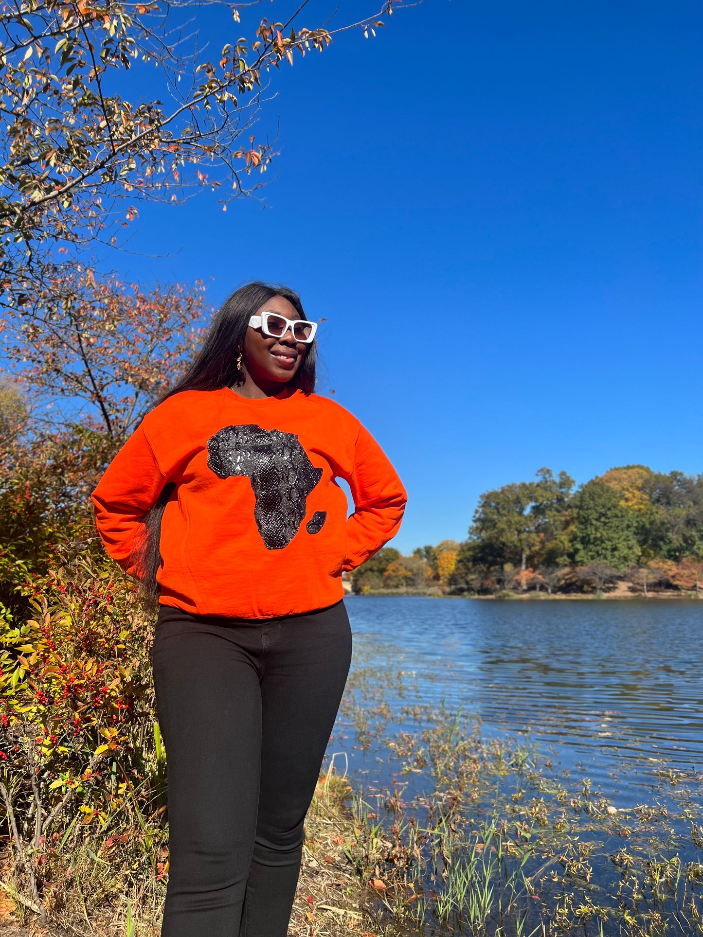 Orange Faux Alligator Skin Africa Map Unisex Sweatshirt