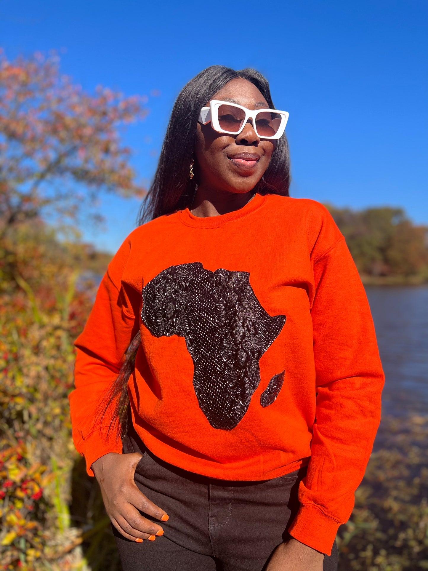 Orange Faux Alligator Skin Africa Map Unisex Sweatshirt