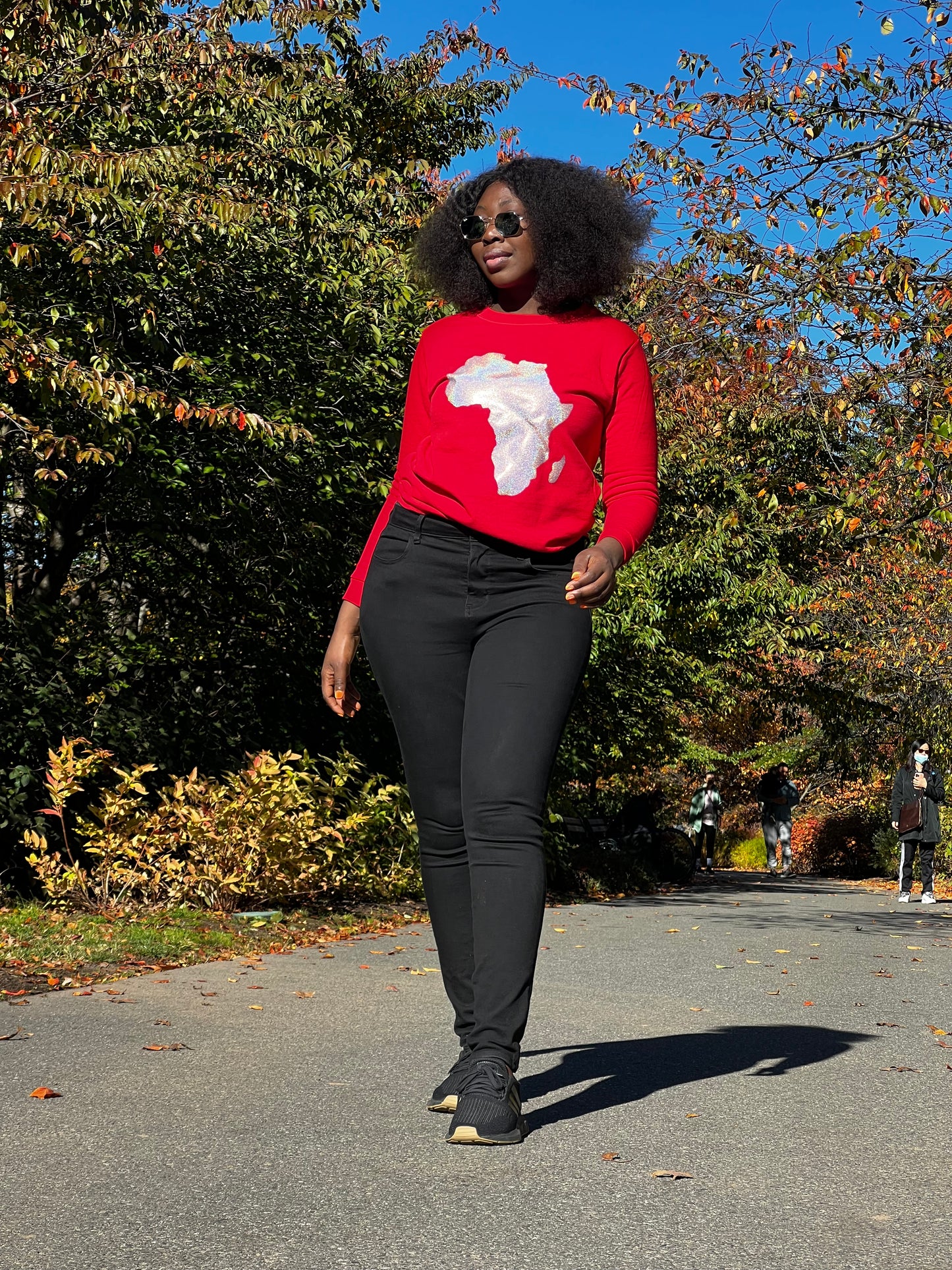 Long sleeve Sweatshirt with Silver African Map in Red and Blue