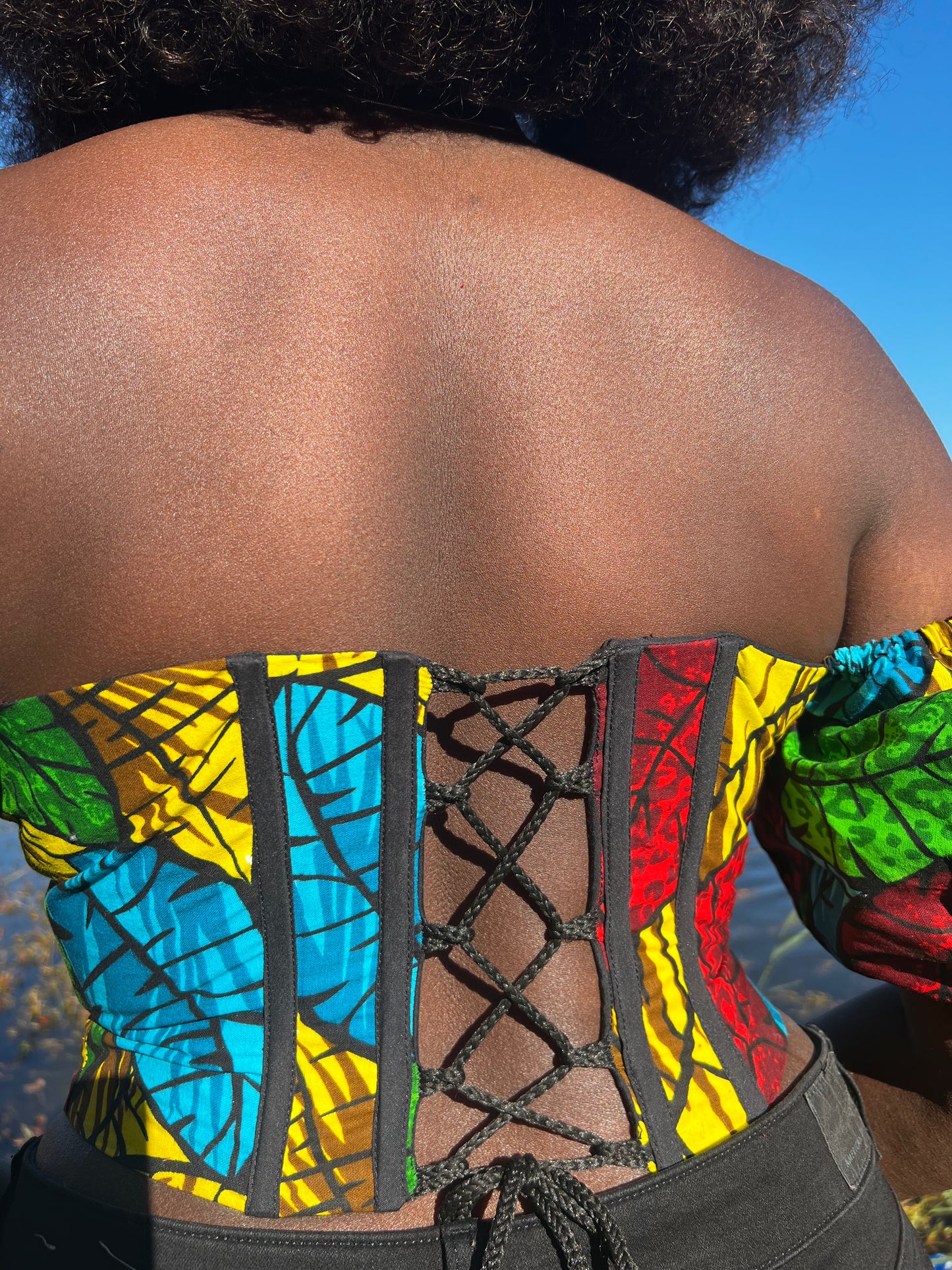 Lace-Back Print Bustier Boned Corset Top