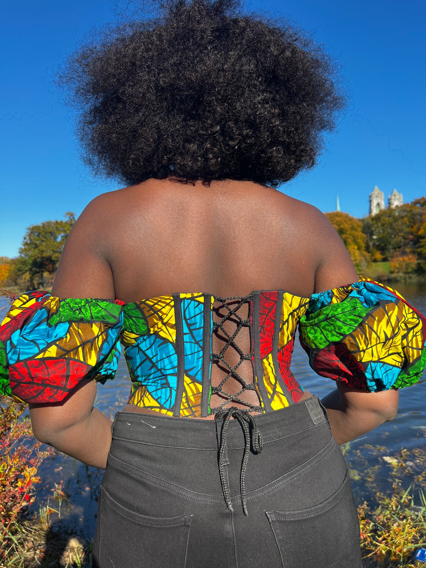 Lace-Back Print Bustier Boned Corset Top