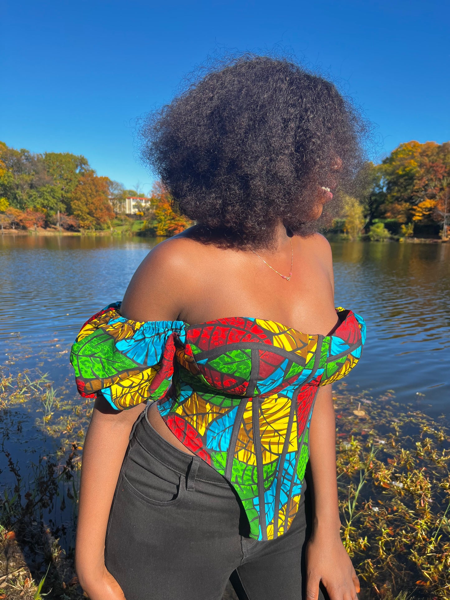 Lace-Back Print Bustier Boned Corset Top