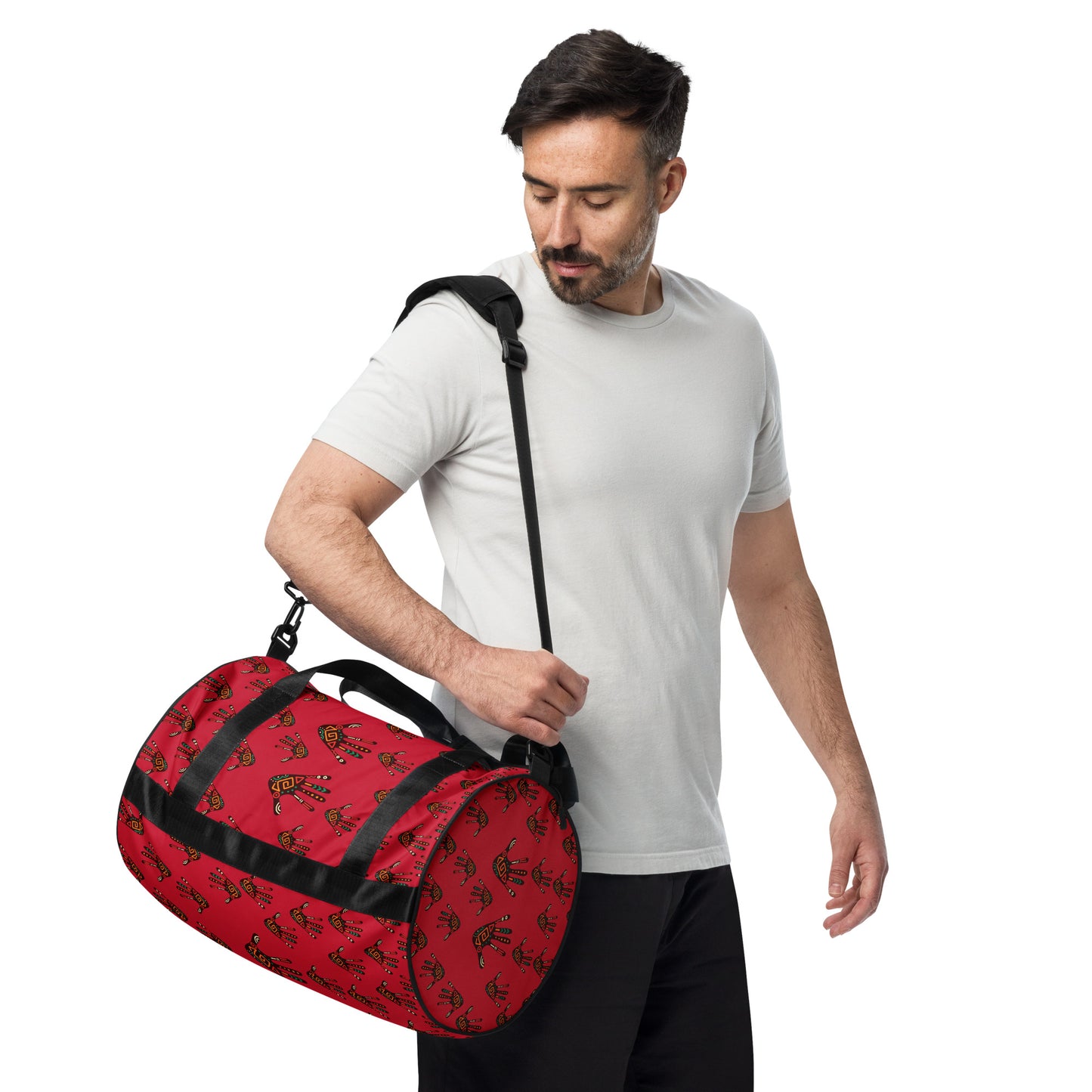 Duro Crimson Tribal Palm Print Overnight Gym Bag