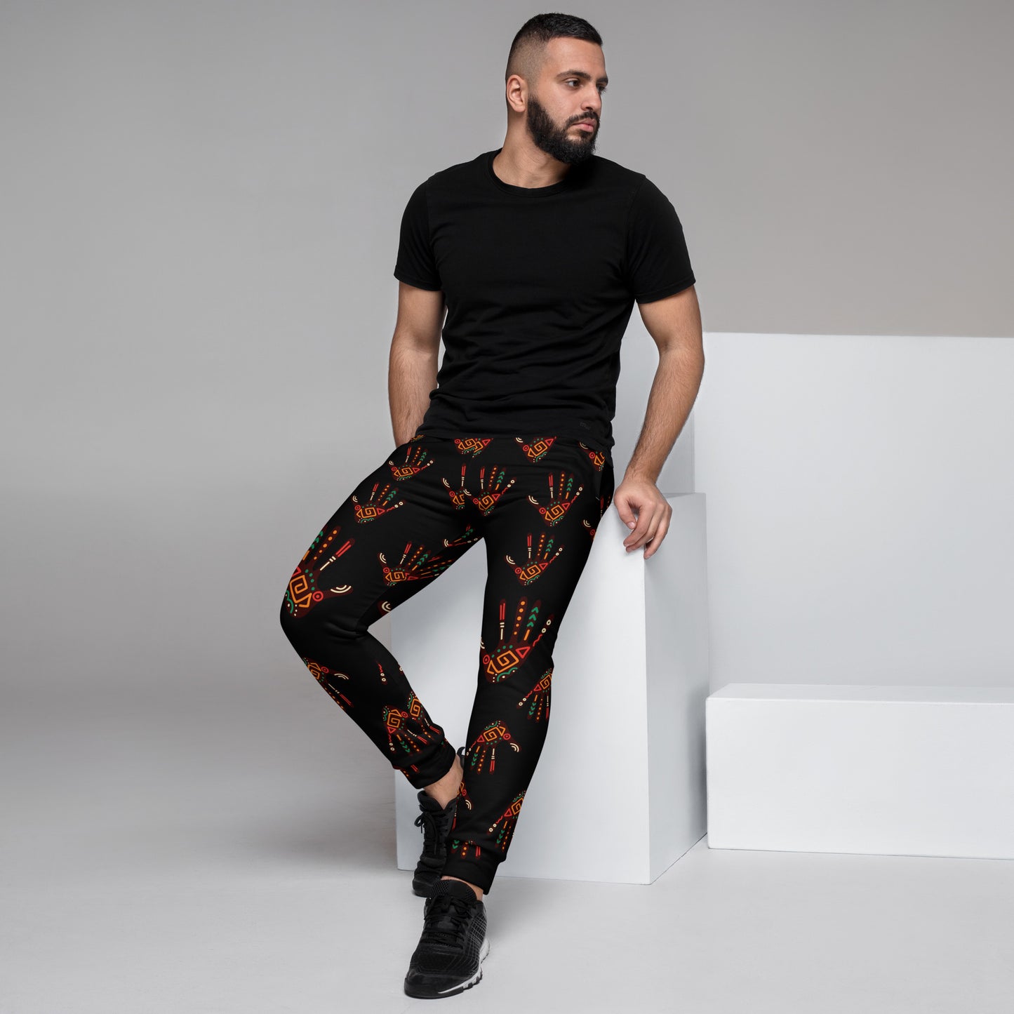 Duro Tribal Palm Print Men's Black Joggers