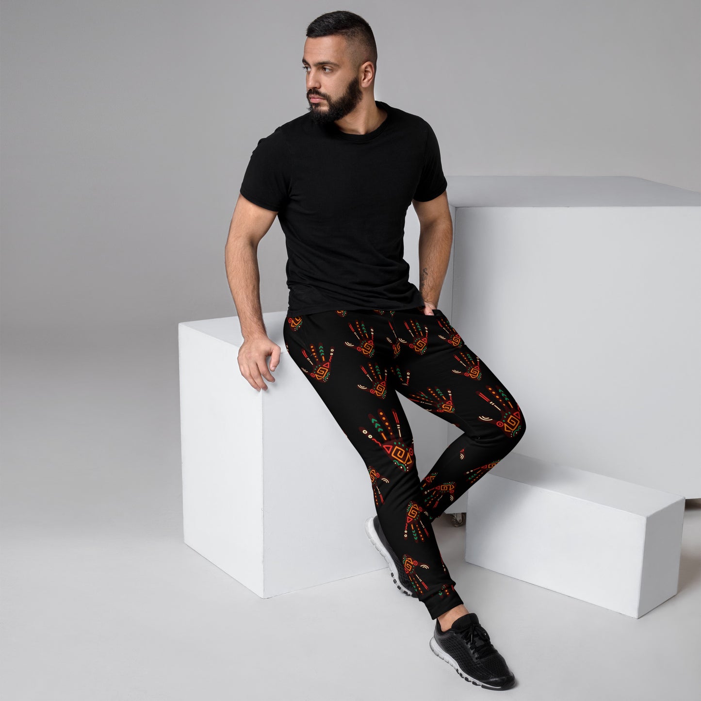 Duro Tribal Palm Print Men's Black Joggers