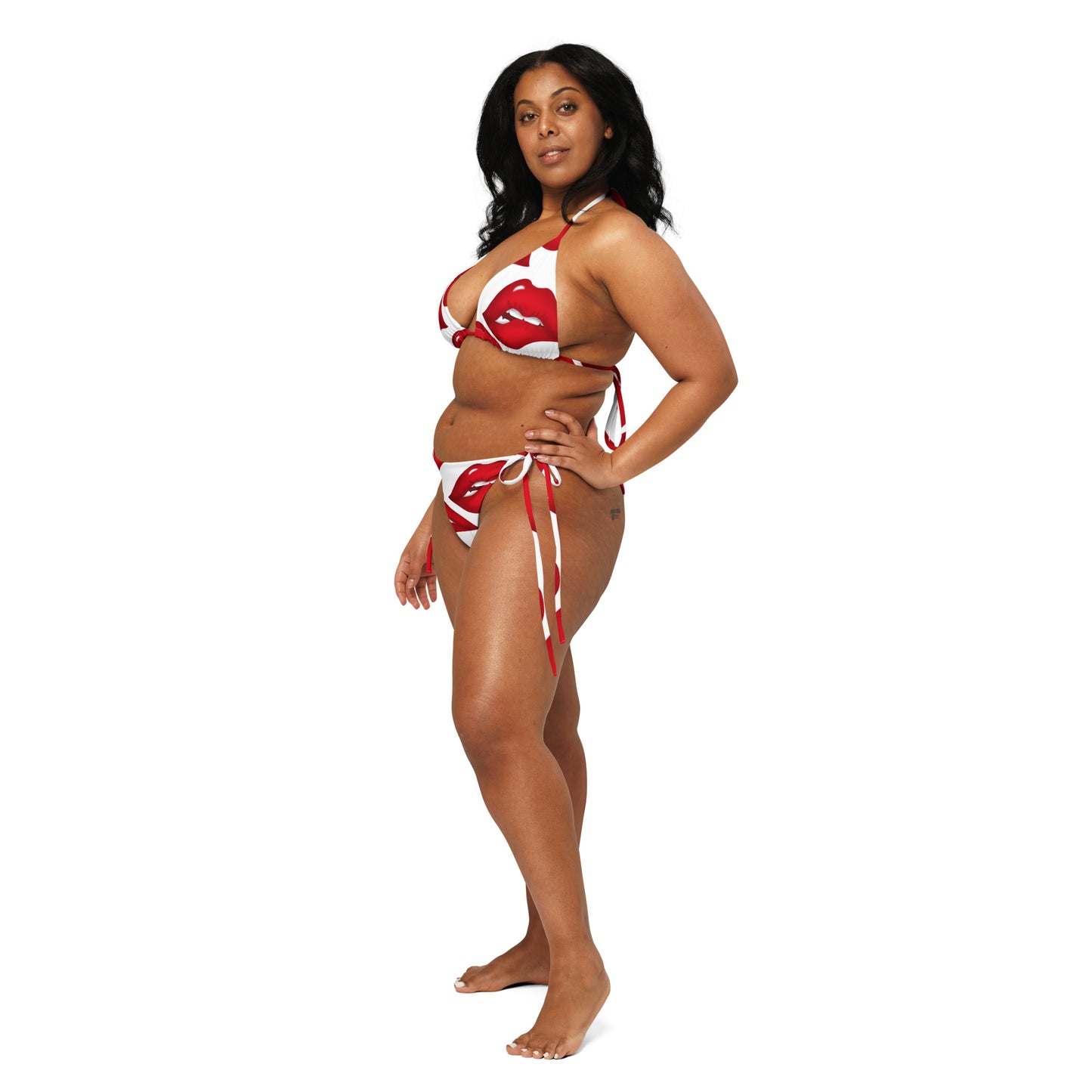 All-over Red Lipstick print string bikini