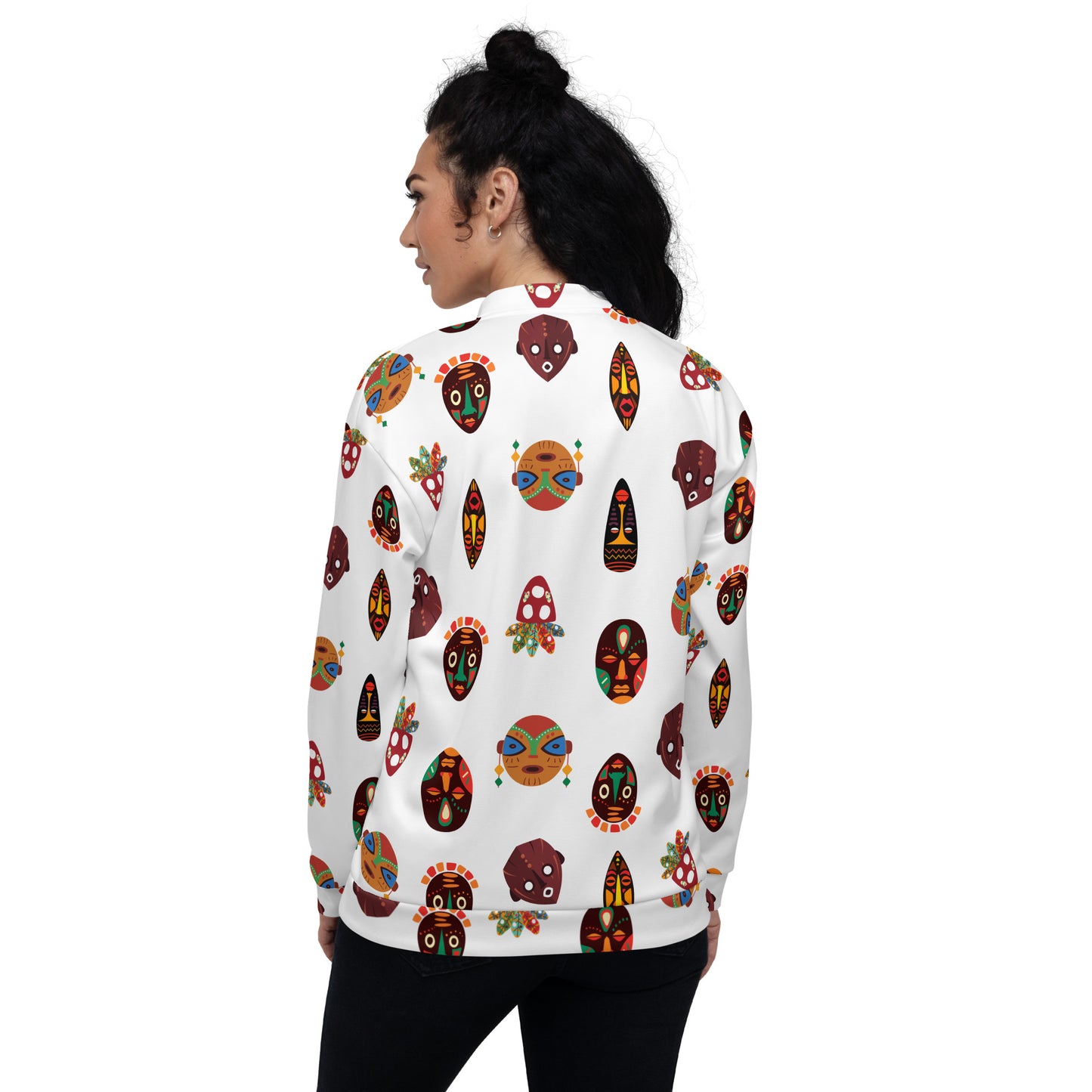 Chi Tribal Mask Multi-Face Unisex Mens Womens Bomber Jacket
