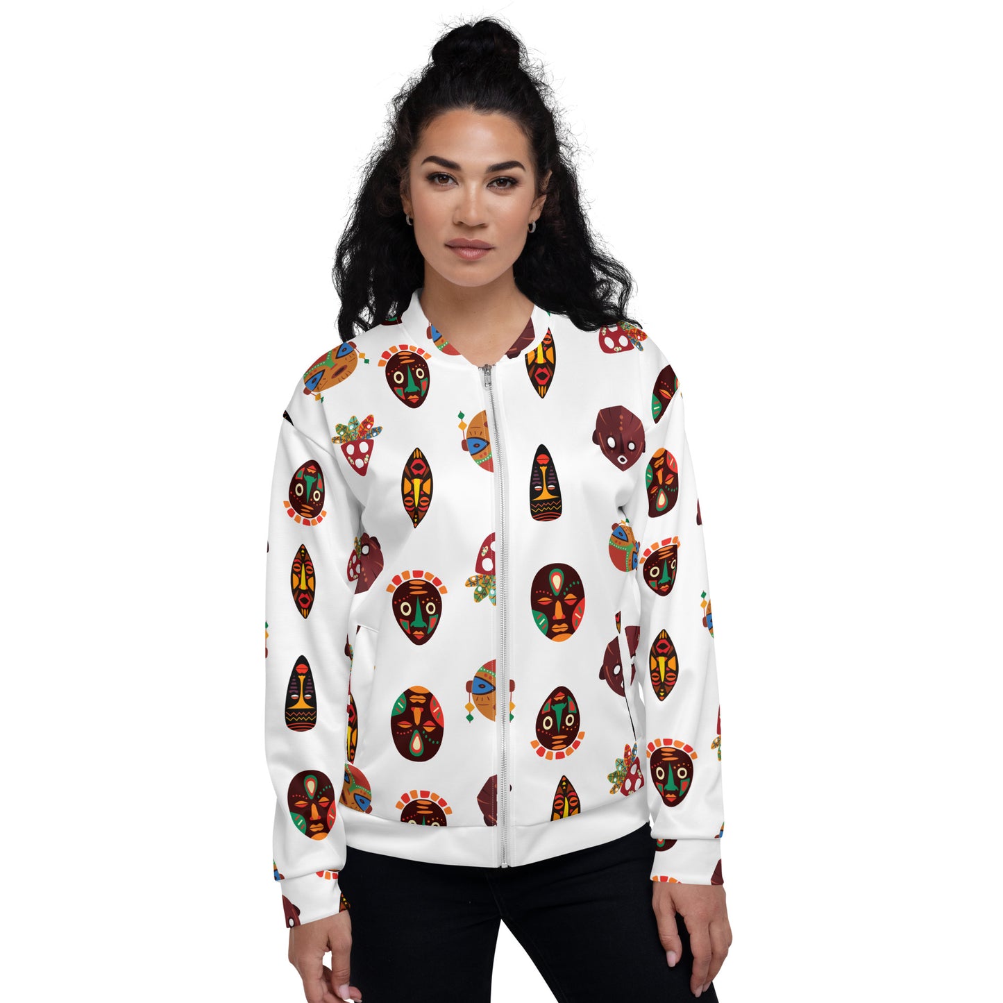 Chi Tribal Mask Multi-Face Unisex Mens Womens Bomber Jacket