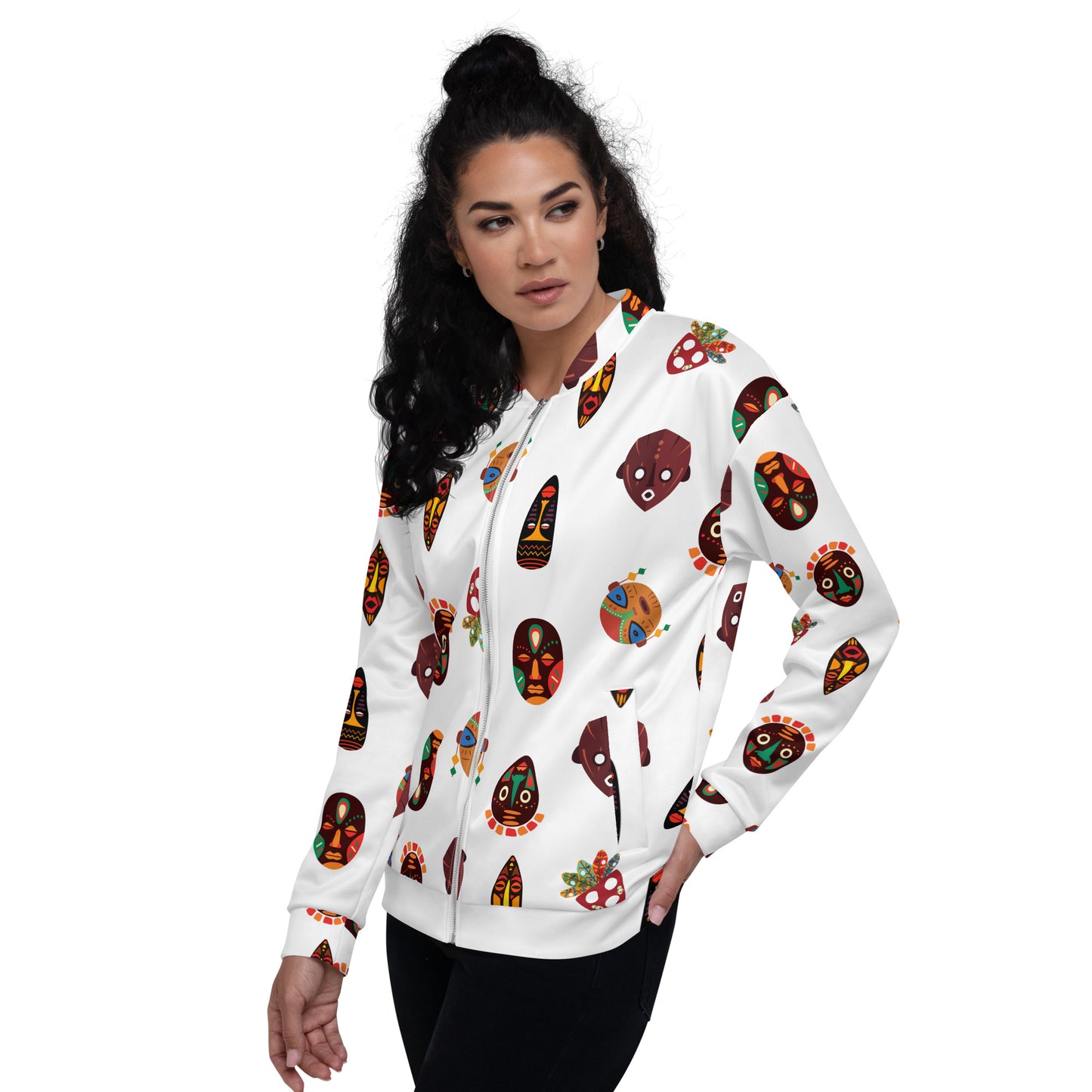 Chi Tribal Mask Multi-Face Unisex Mens Womens Bomber Jacket