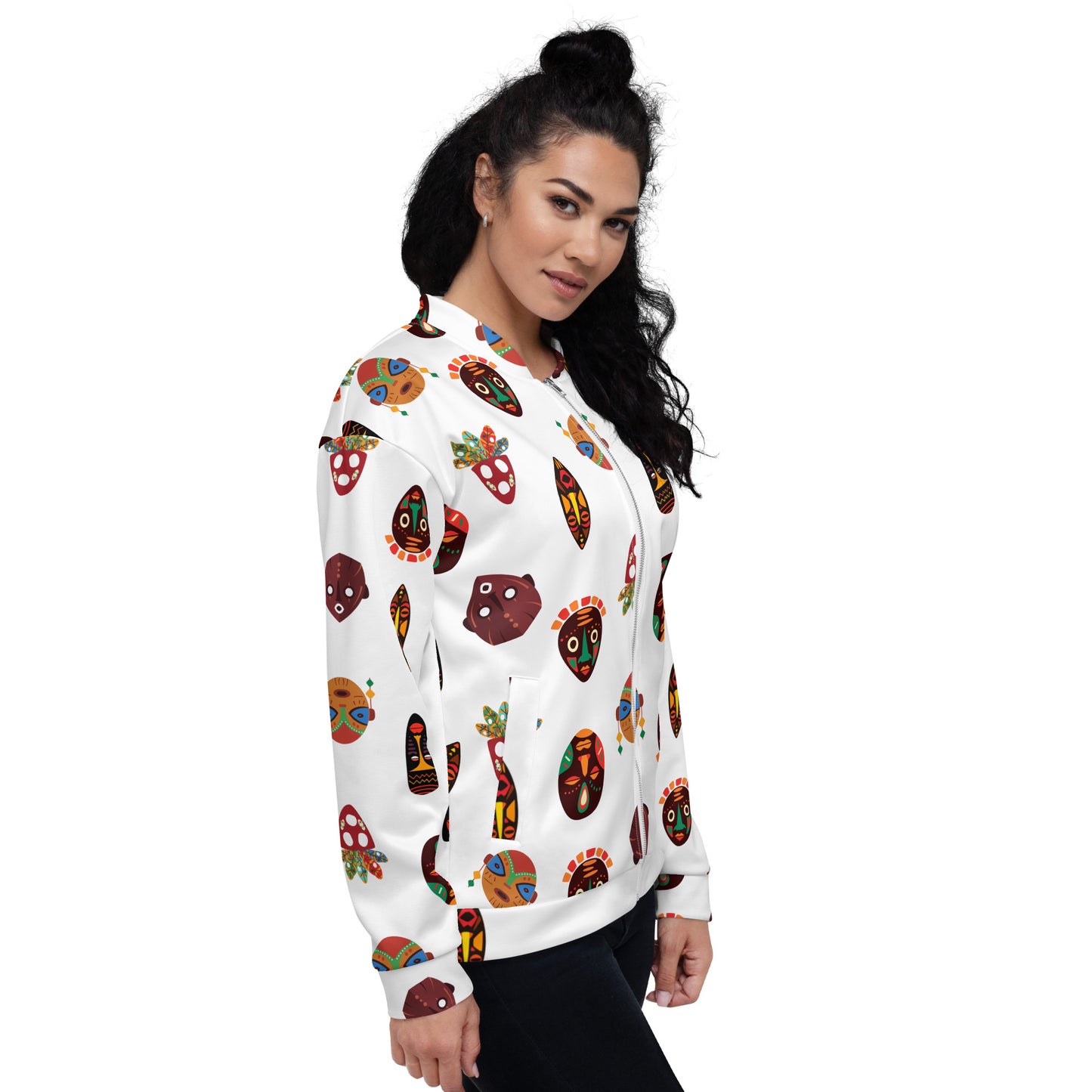 Chi Tribal Mask Multi-Face Unisex Mens Womens Bomber Jacket