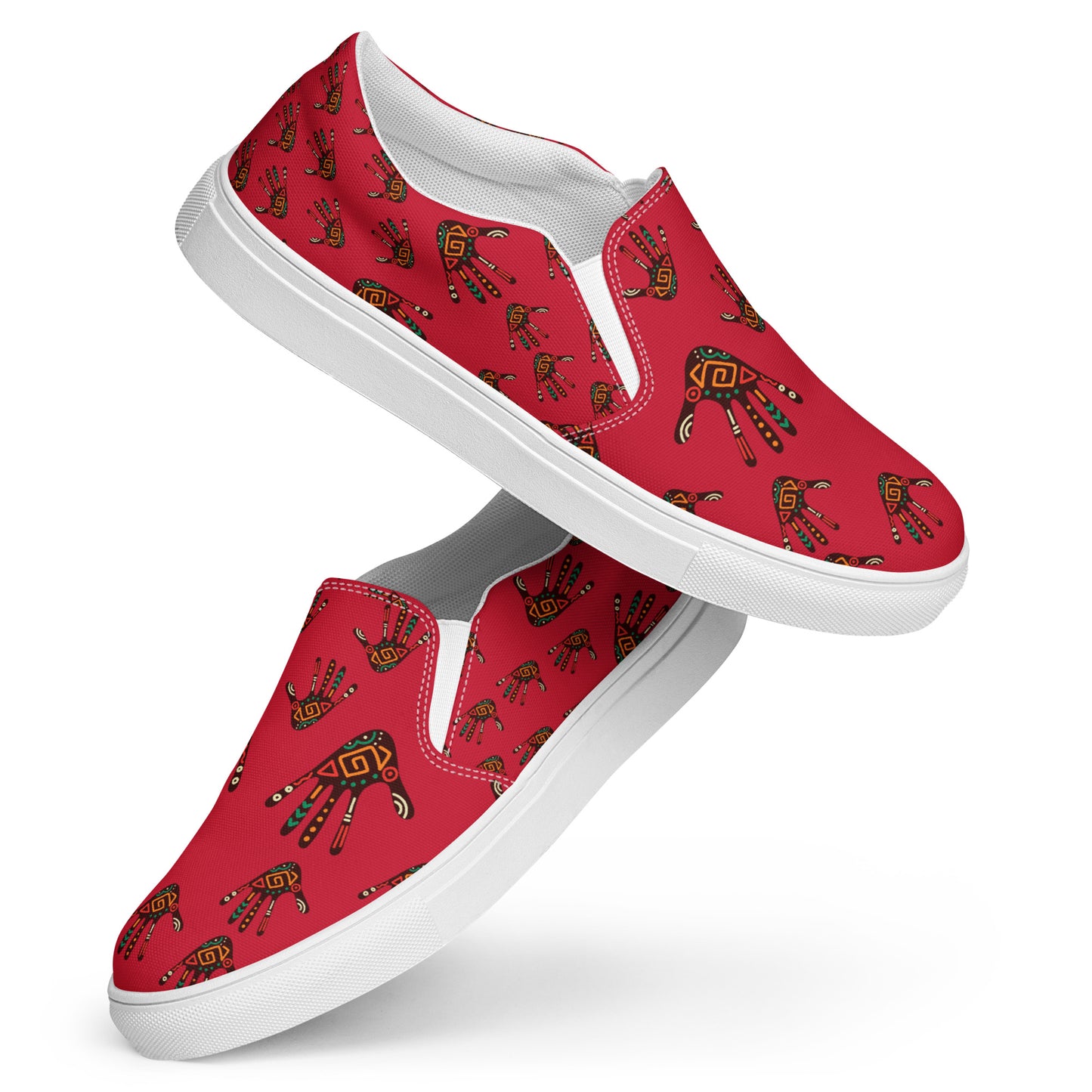 Duro Crimson Tribal Palm Print Women’s Slip-on Canvas Shoes