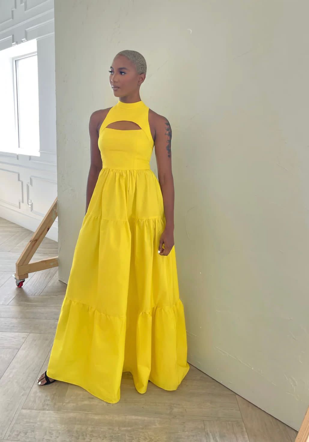 BREE Yellow Bust Cut-Out Maxi Vacation Summer Dress