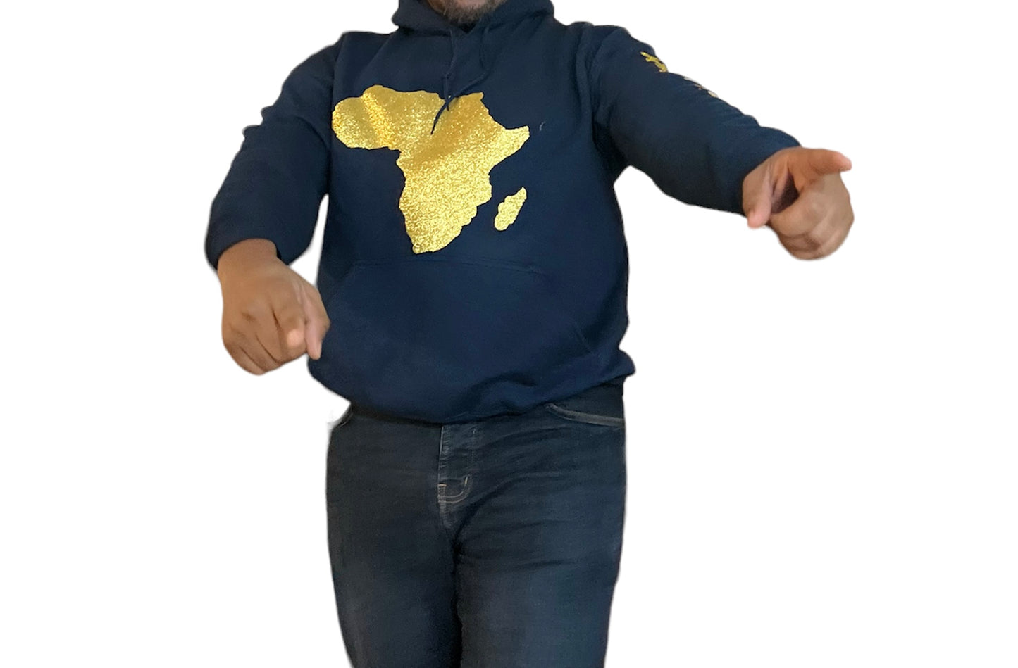 Royal Blue Navy Blue Black Men Women Unisex Hoodie with Gold Africa Map