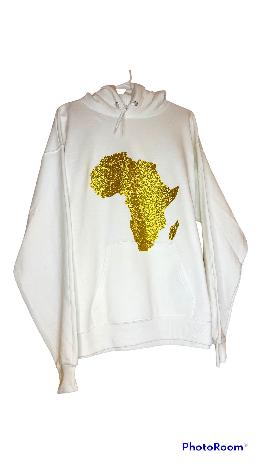 White Hoodie with Gold Africa Map