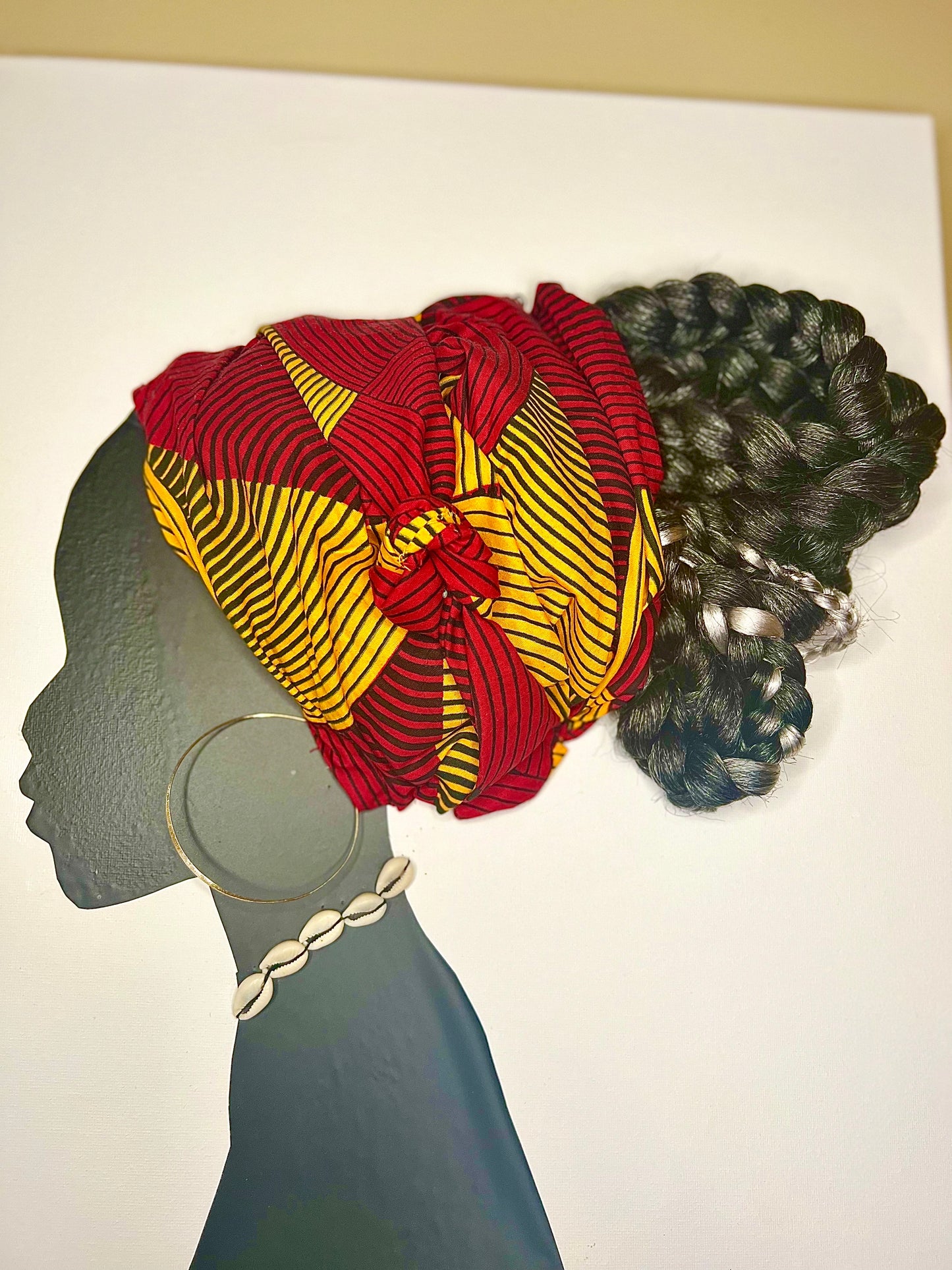 Canvas 3D Wall Art Painting African Woman Headwrap Pictures Modern Gold Black Woman Gold Jewelry Posters Prints Artwork Home Decor for Living Room Bedroom Office Framed Ready to Hang - 16"x12"x3pcs