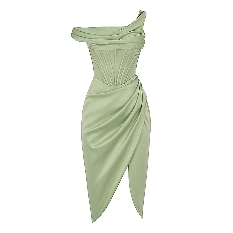Sexy One Shoulder High Split Bodycon Elegant Dress Women Backless Draping Party Dress