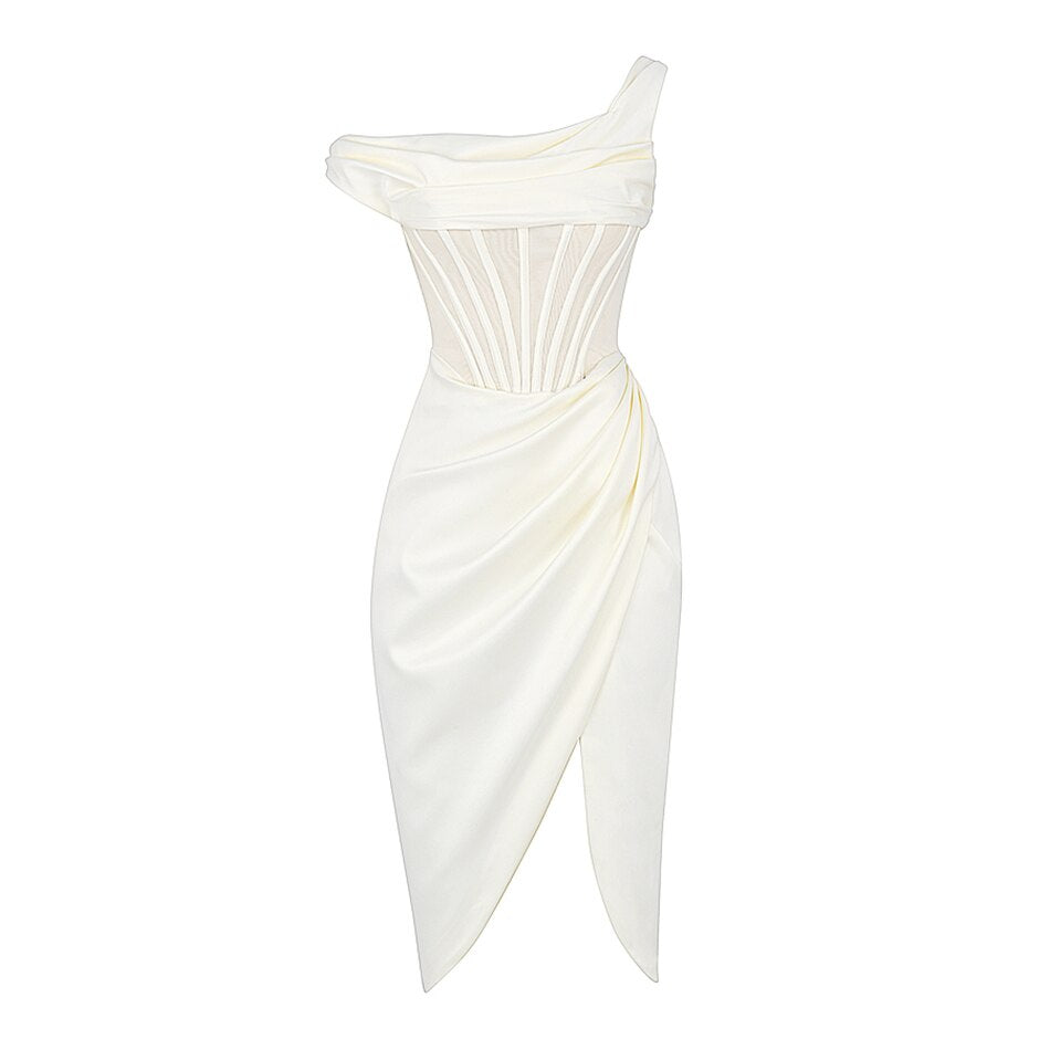 Sexy One Shoulder High Split Bodycon Elegant Dress Women Backless Draping Party Dress