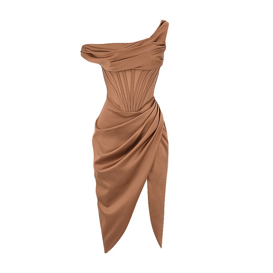 Sexy One Shoulder High Split Bodycon Elegant Dress Women Backless Draping Party Dress