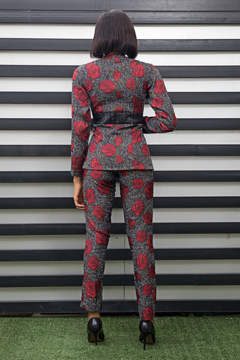Vintage Rose-print Brocade Pencil Suit Jacket