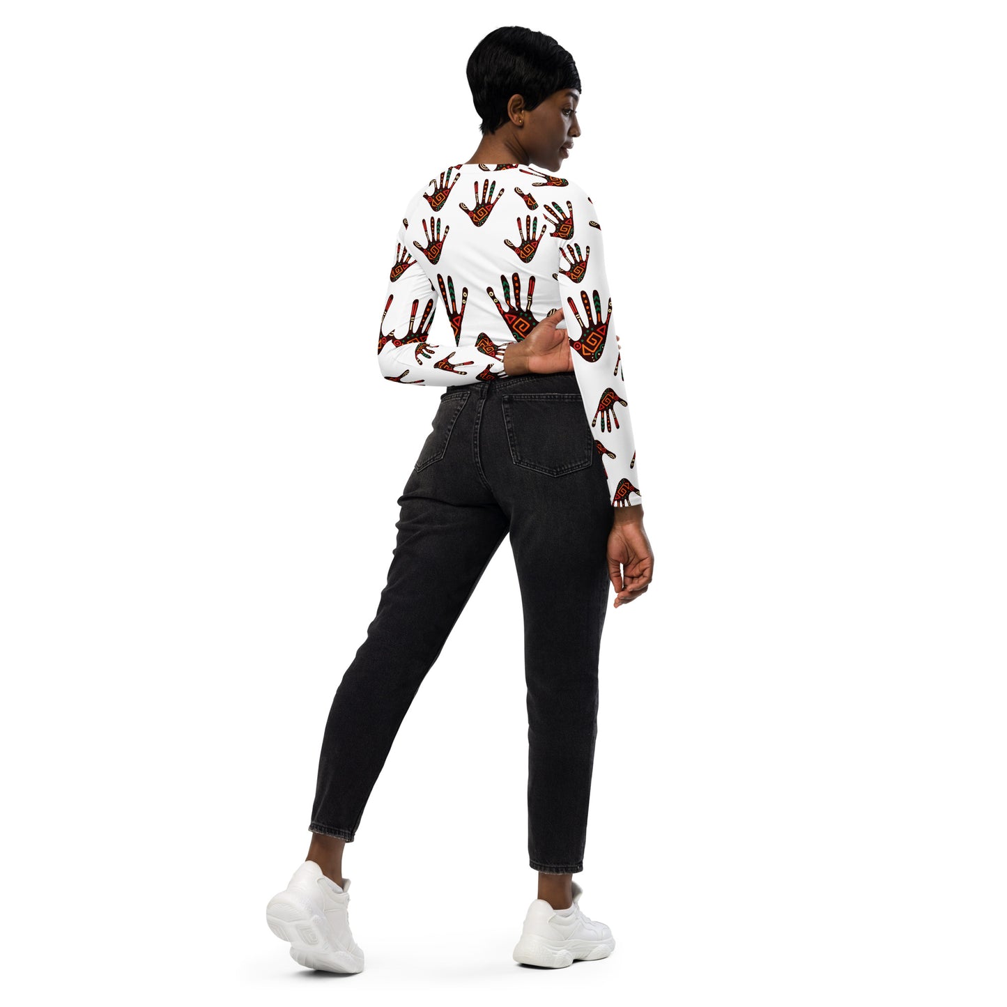 Duro Tribal Palm Print Long Sleeve Crop Top