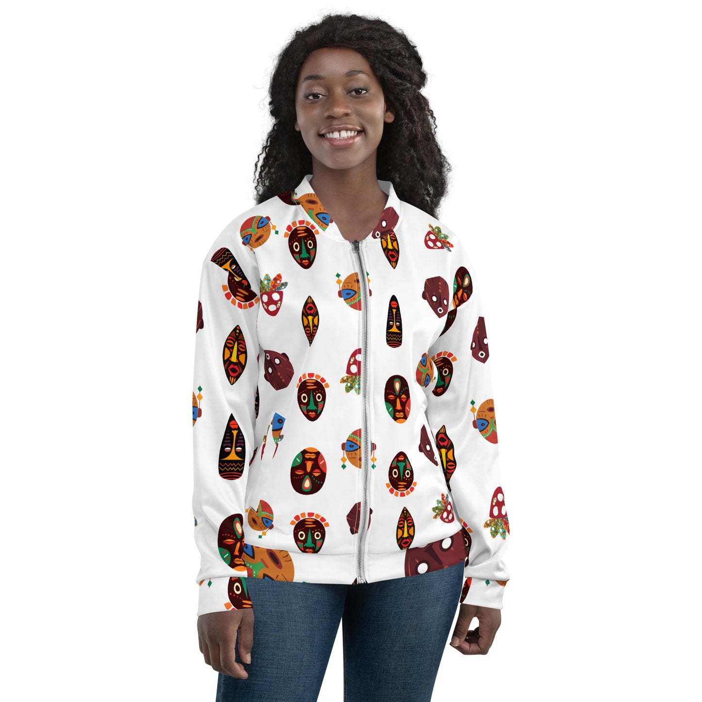 Mask Print Unisex Bomber Jacket
