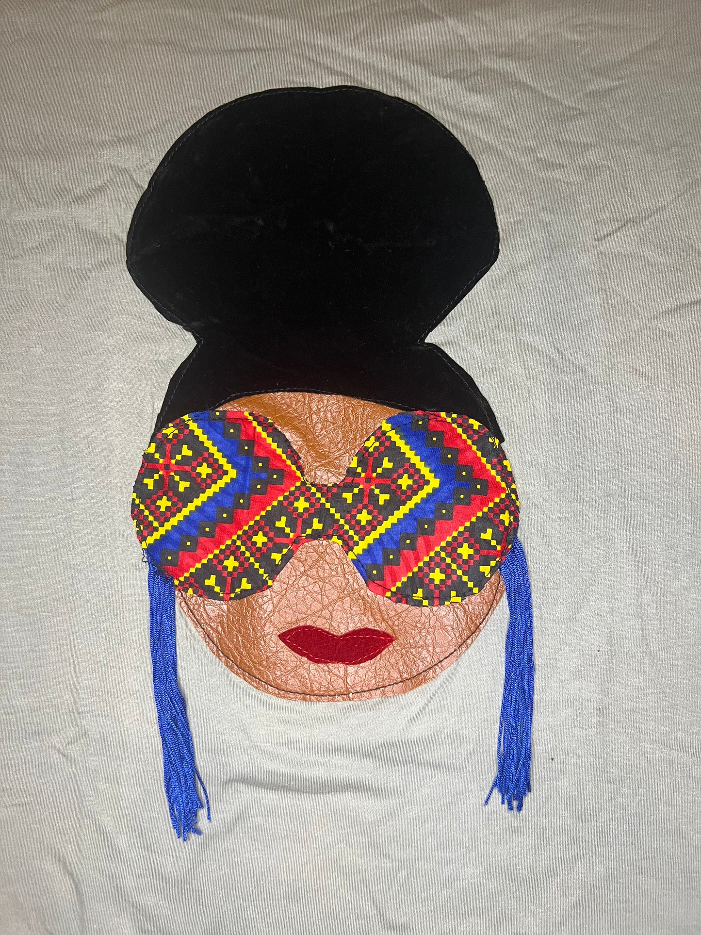 Madam Chic T-Shirt In Red Lipstick, High Puff Afro, Tassel Earrings and Ankara-Print Glasses