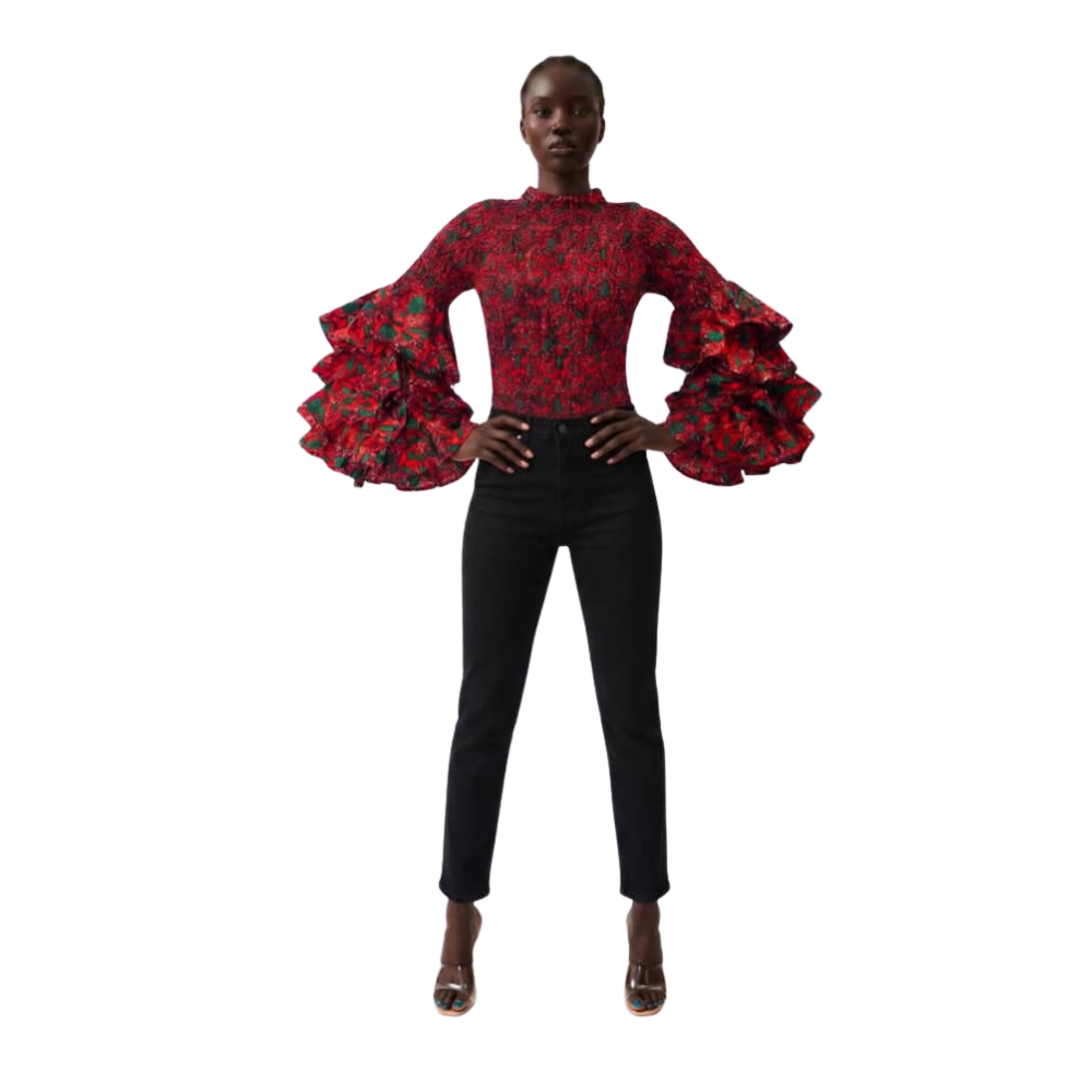 Sisi Bishop Collar Multi-Layer Long Sleeve African Body Suit Top