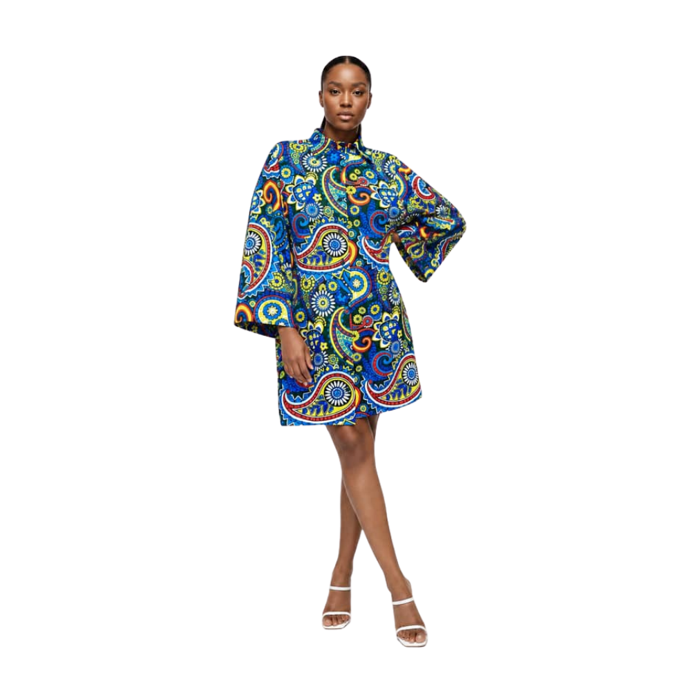 Kim Ocean-Dreams Ankara Long-sleeve African Print Shirt-dress
