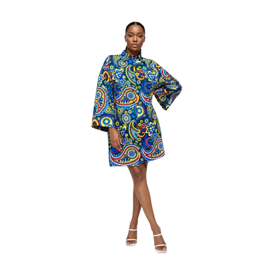 Kim Ocean-Dreams Long-sleeve African Print Shirt-dress