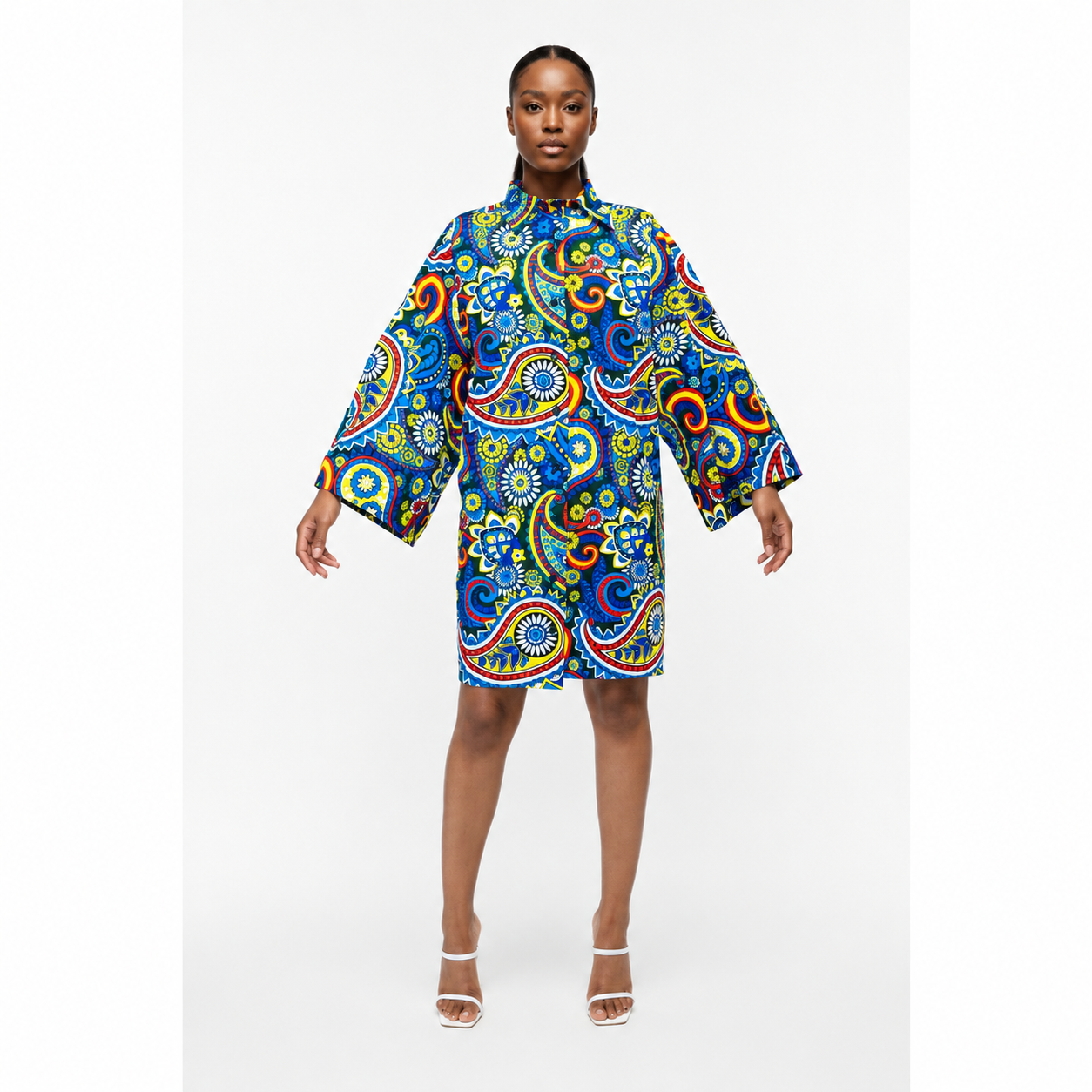 Kim Ocean-Dreams Ankara Long-sleeve African Print Shirt-dress