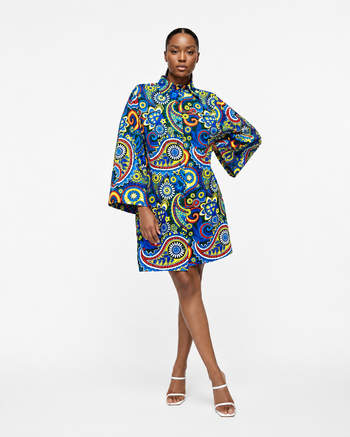 Kim Ocean-Dreams Ankara Long-sleeve African Print Shirt-dress