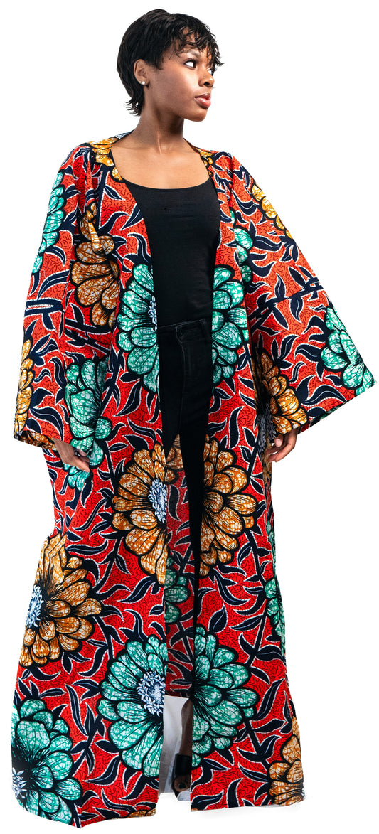 Tosin Floral Print Full Length Kimono Duster African Print