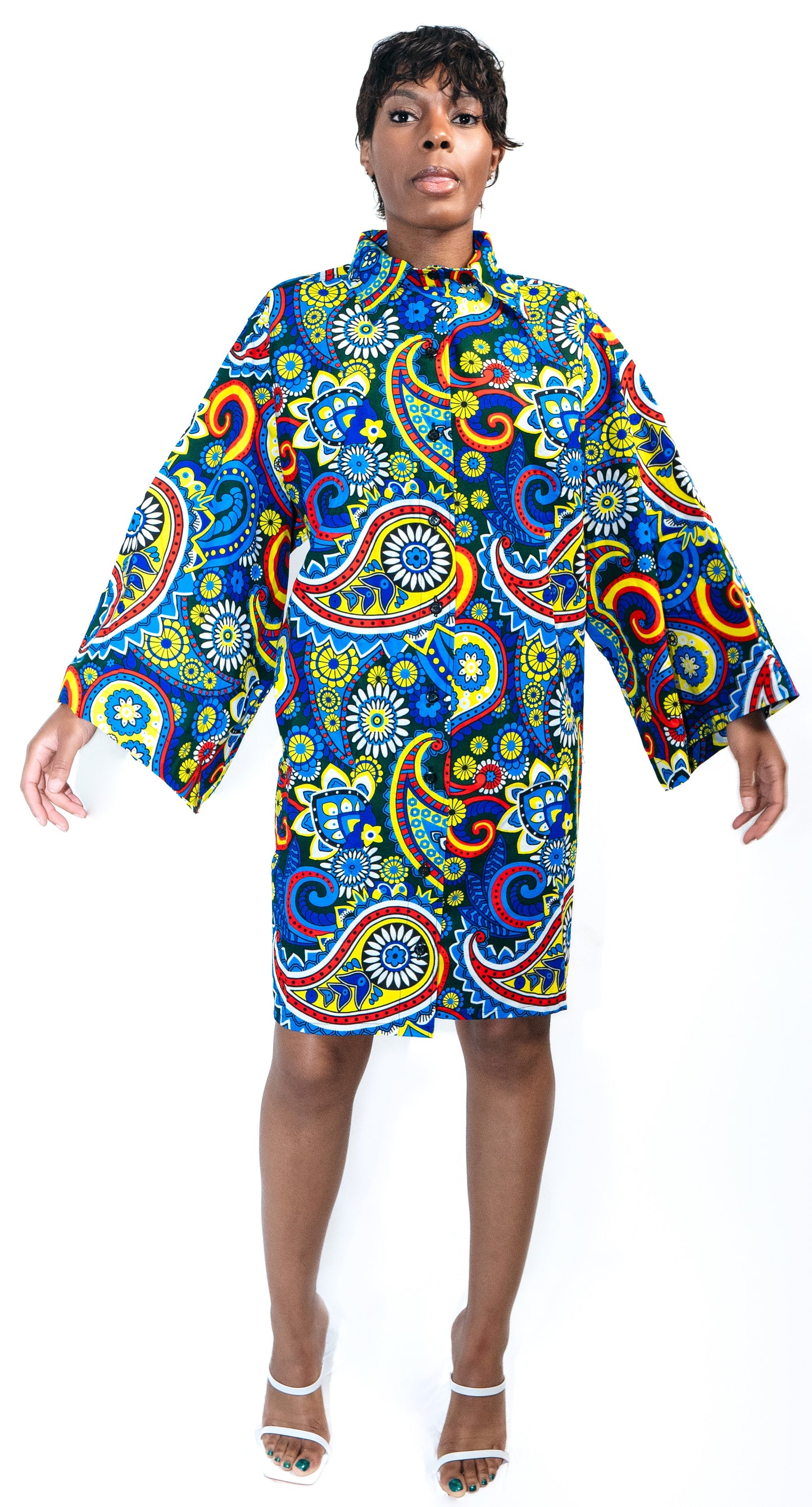 Kim Ocean-Dreams Long-sleeve African Print Shirt-dress