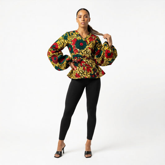 Chika Multicolour Long Sleeve Wrap African Print Shirt