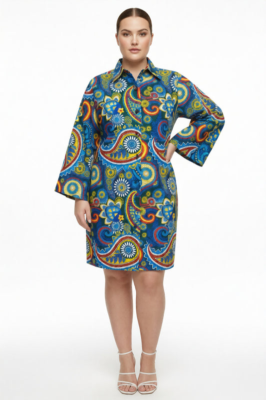 Kim Ocean-Dreams Long-sleeve African Print Shirt-dress