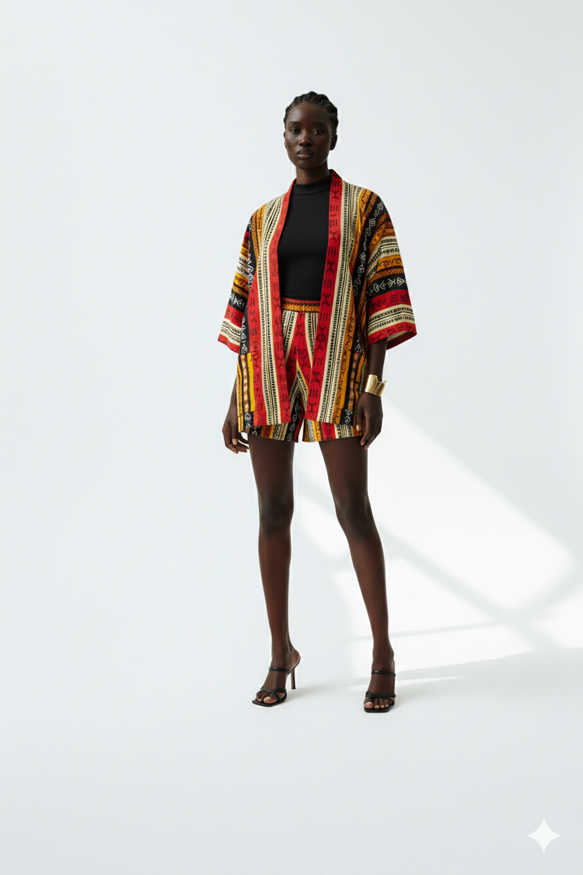 Kavazi Kimono  Duster with Shorts & Belt Set