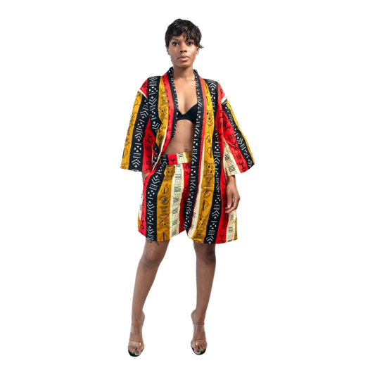 Kavazi Kimono  Duster with Shorts & Belt Set