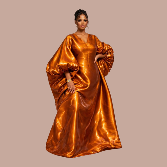 SÒLÁ Boubou Luxury Metallic Satin Kaftan Dress  Mother's Day Gift for Her ASAKE OGE