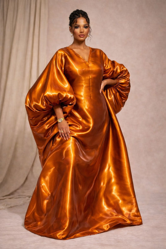 SÒLÁ Boubou Luxury Metallic Satin Kaftan Dress  Mother's Day Gift for Her ASAKE OGE