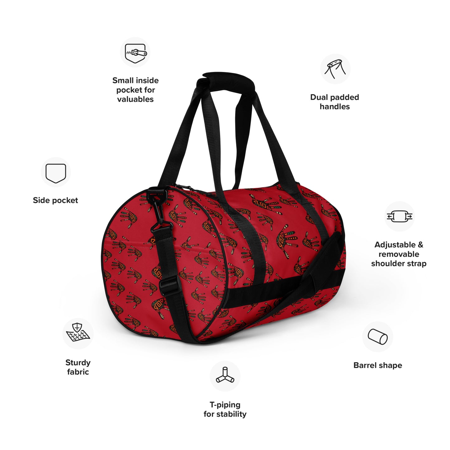 Duro Crimson Tribal Palm Print Overnight Gym Bag