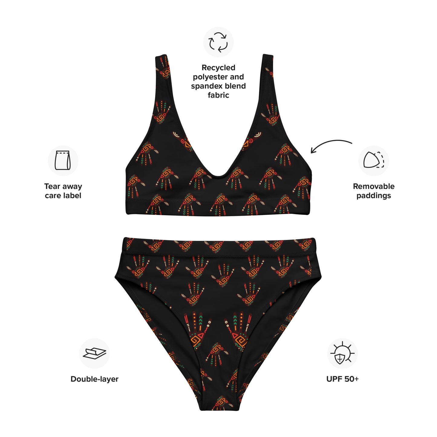 Duro Tribal Palm Print Recycled high-waisted bikini