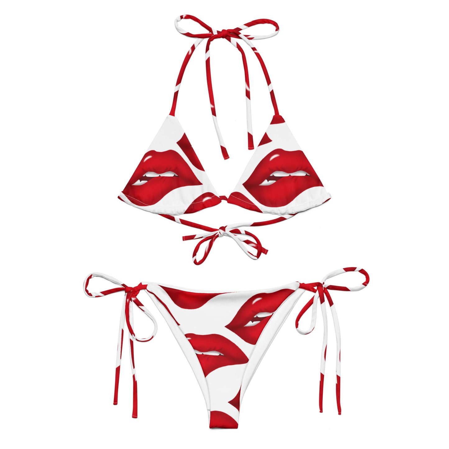 All-over Red Lipstick print string bikini