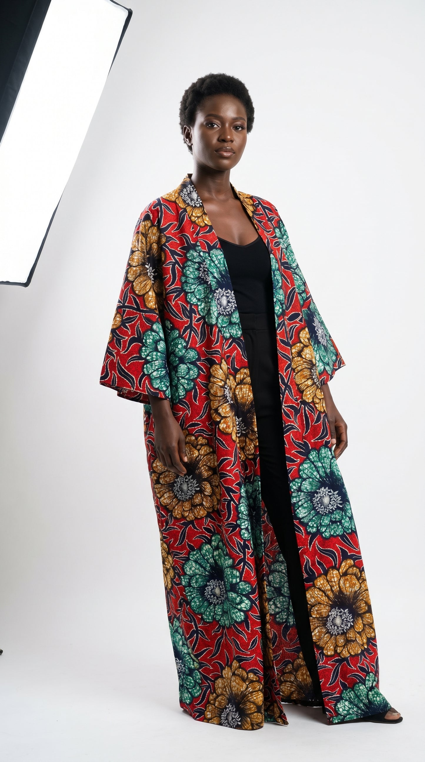 African Print Wax Kimono Duster Coat Floor Length Ankara Kimono  ASAKE-OGE