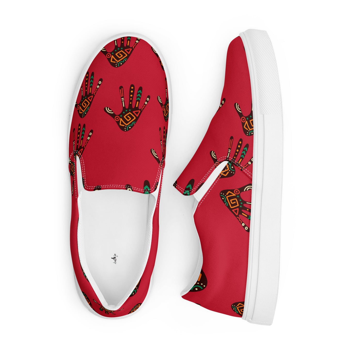 Duro Crimson Tribal Palm Print Men’s Slip-On Canvas Shoes