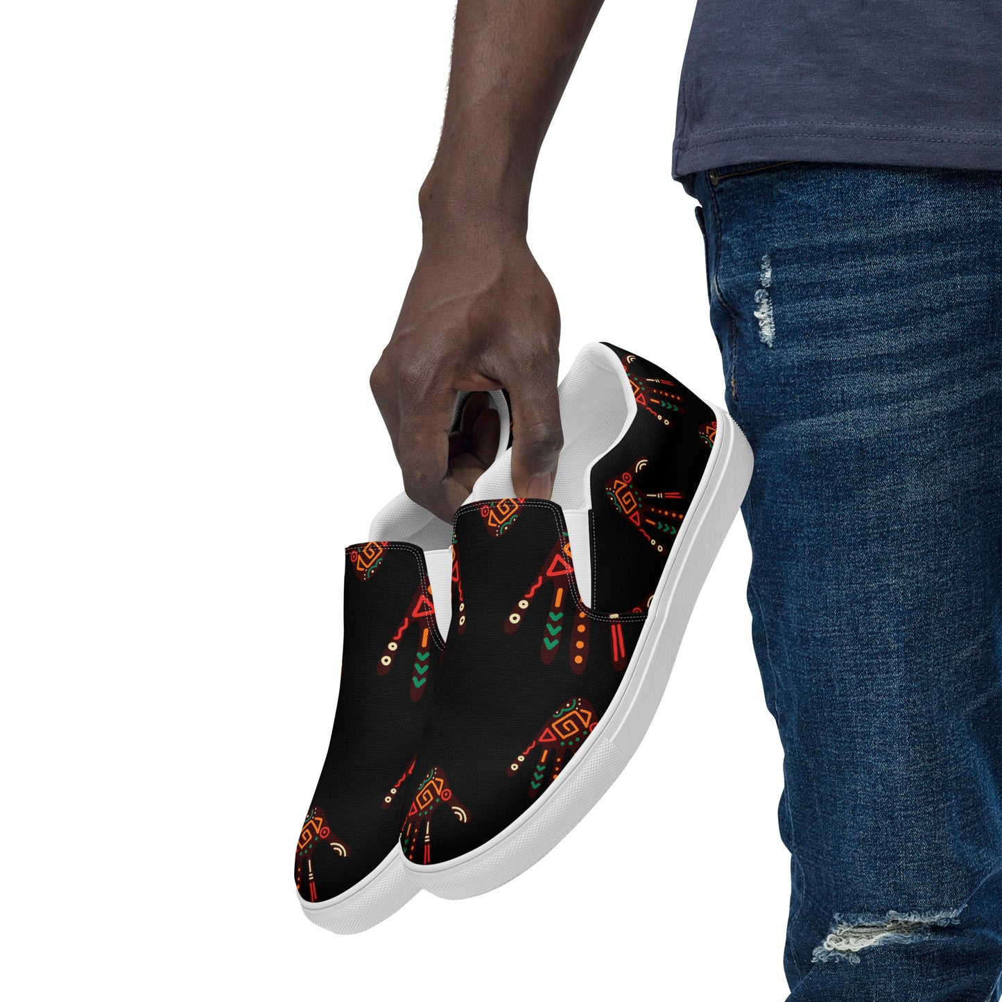 Duro Midnight Tribal Palm Print Men’s Slip-On Canvas Shoes