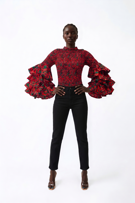 Sisi Bishop Collar Multi-Layer Long Sleeve African Body Suit Top